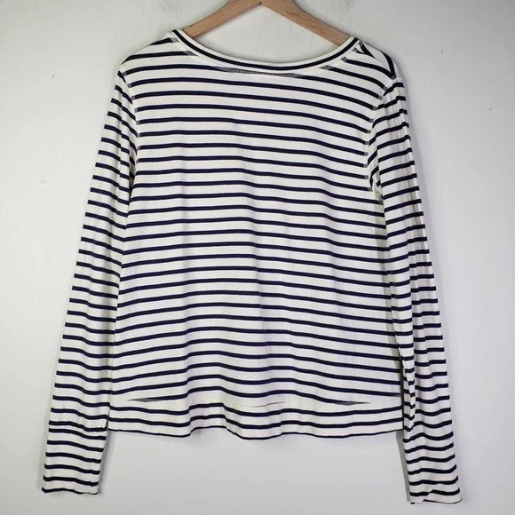 Stella & Dot Crush It Stripe Sweatshirt Top Zip Hem L Navy‎ Blue Off White - Picture 8 of 9